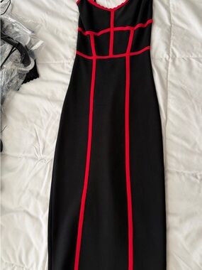 BCBGMaxAzria Black Maxi Dress with Red Piping